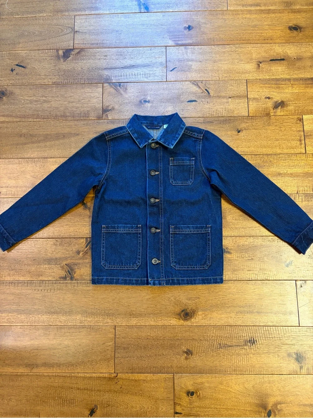 Janie And Jack Denim Chore Jacket Boys Sz 5-6 YO 100% Cotton Dark Wash Fall Coat